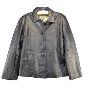 Wilda Women's Button-Up Genuine Leather Jacket Black XL Quilt Lined Vintage